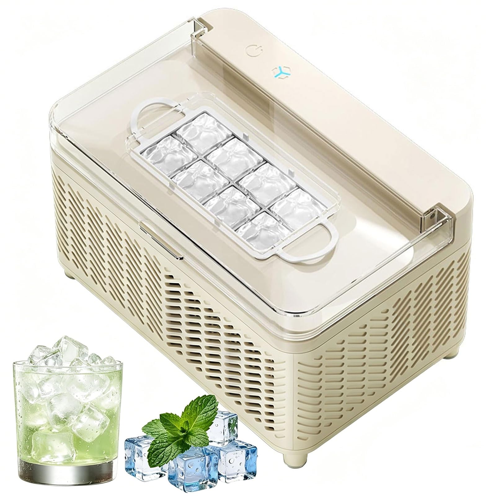 Mini Fabricador de Hielo, Máquina Portátil para Hacer Cubos de Hielo, Producción Rápida de Hielo Sólido en Forma de Cuadrado, Pequeño Fabricador de Hielo de Escritorio para Uso Diario de Bebidas