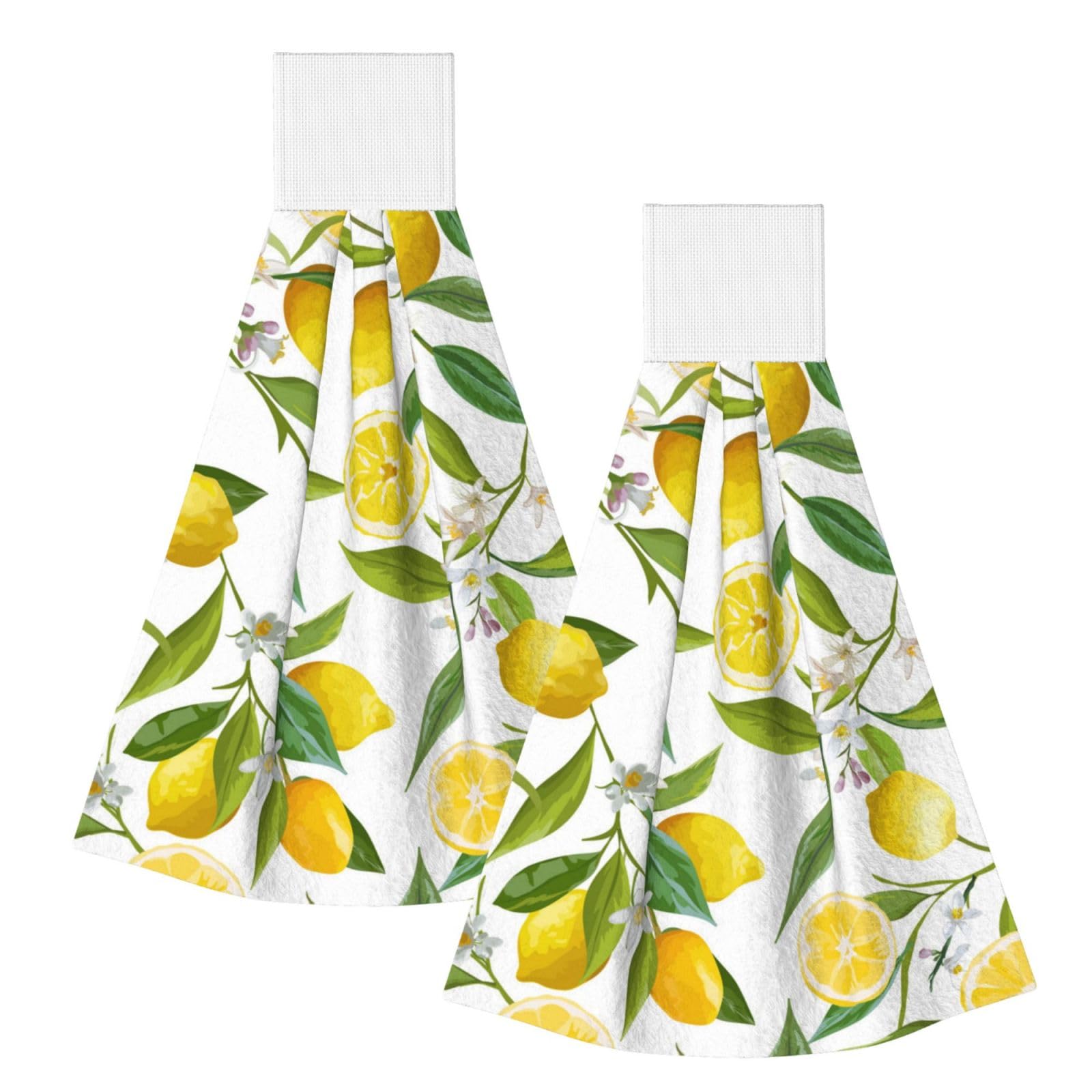 DOPKLNA Lemon Fruit Florals, 2 Pcs Hanging Coral Fiber Hand Towels for Bathroom, Absorbent Kitchen Towels