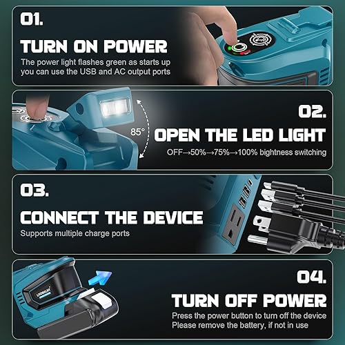 Miniatura 86 de Inversor de corriente de 200 W para batería Milwaukee M18, CC 18 V a CA 110-120 V, generador de estación de energía portátil, adaptador de cargador