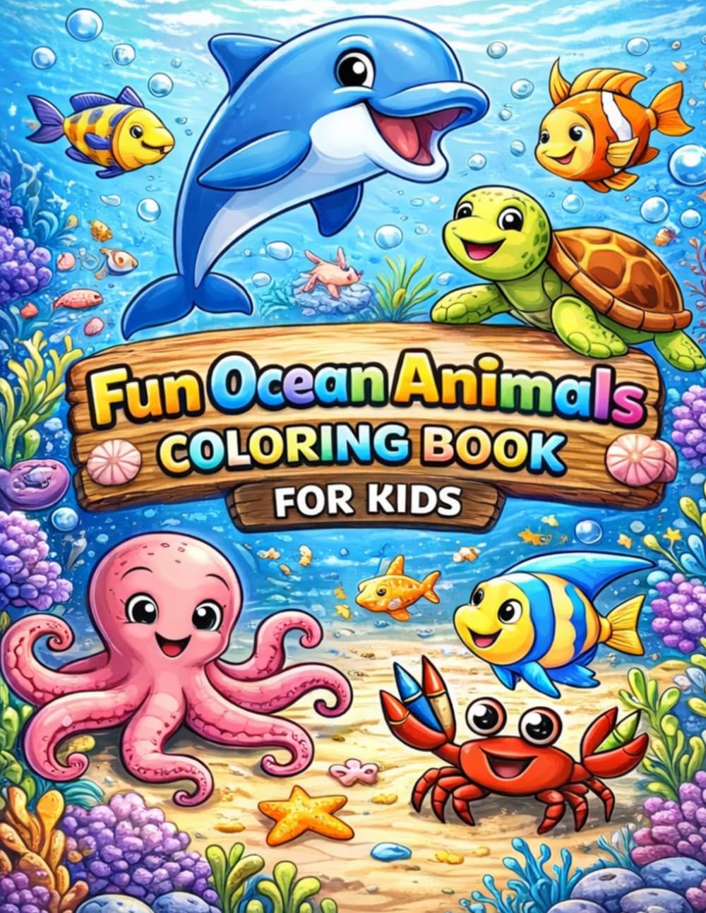 Fun Ocean Animals Coloring Book: For Kids Ages 4–8, 50 Cute & Fun Illustrations