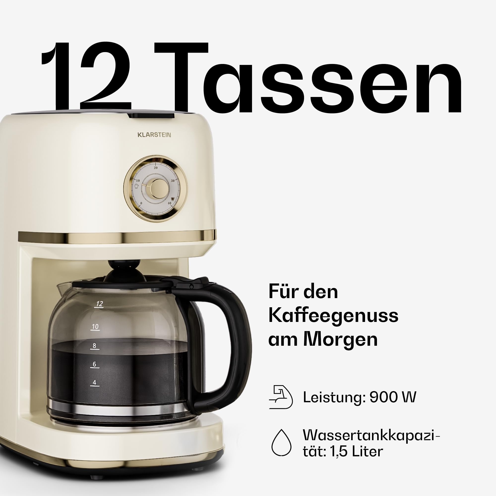 Klarstein Victoria Filterkaffeemaschine – Kaffeemaschine mit Retro-Design, 1,5 L für bis zu 12 Tassen, Warmhaltefunktion, Anti-Tropf-System, automatische Abschaltung