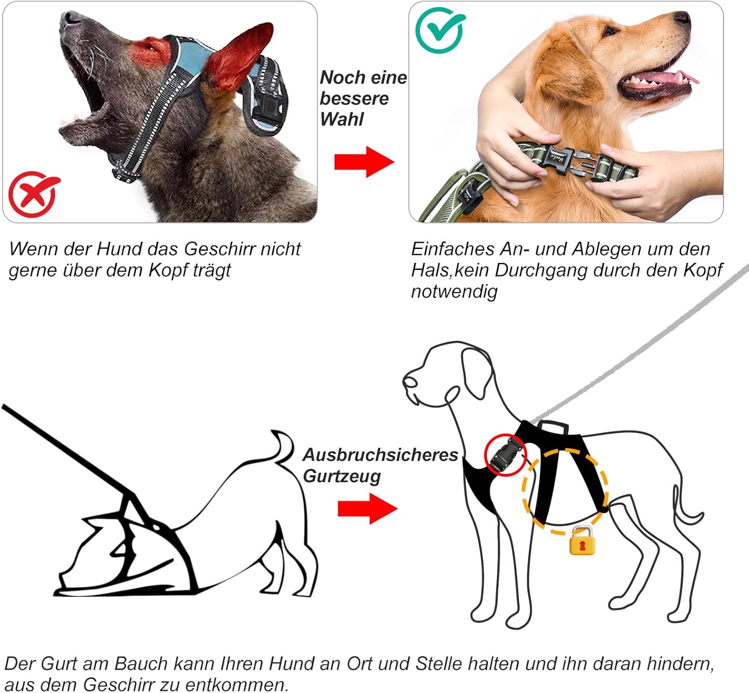 HEELE Dog Harness, Escape Proof Dog Harness, Release on Neck, No Pull Reflective Adjustable Vest with Durable Handle, Dog Harness for Outdoor Training Walking, Dog Harness for Big/Active Dogs, XL
