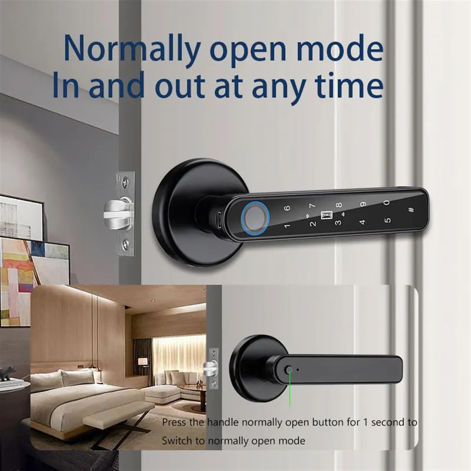 Smart Lock, Zamek do drzwi z czytnikiem linii papilarnych Anti Peeping Hasło Blokada klamki Kontrola aplikacji Typ C Ładowanie awaryjne dla drzwi o grubości 3,5–6,5 cm(Silver)