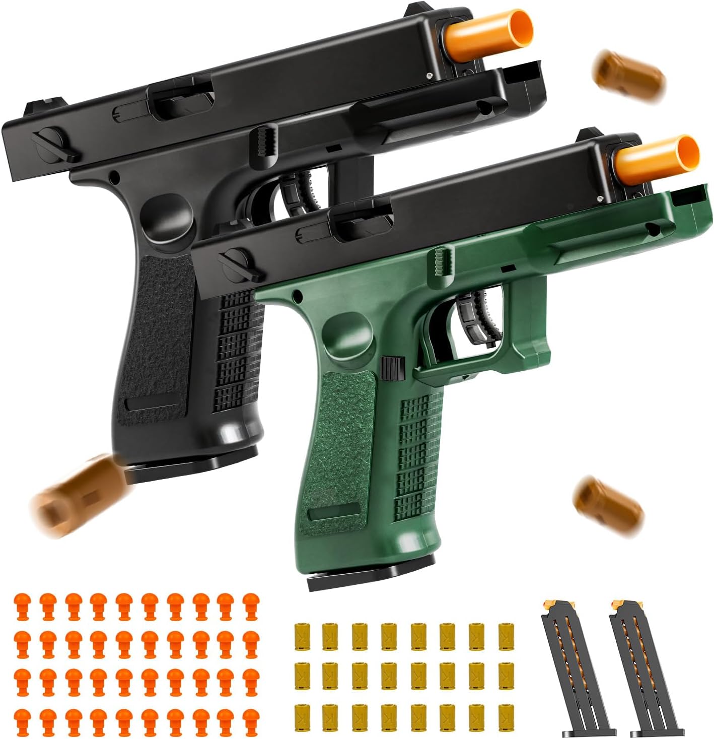 2Pack Soft Bullet Toys Gun - Semi-Automatic Handgun with Shell Ejection and Auto Rebound, Outdoor Game Toy Foam Blasters & Guns for Boys Girls Halloween Christmas Birthday Gifts (Black+Green)