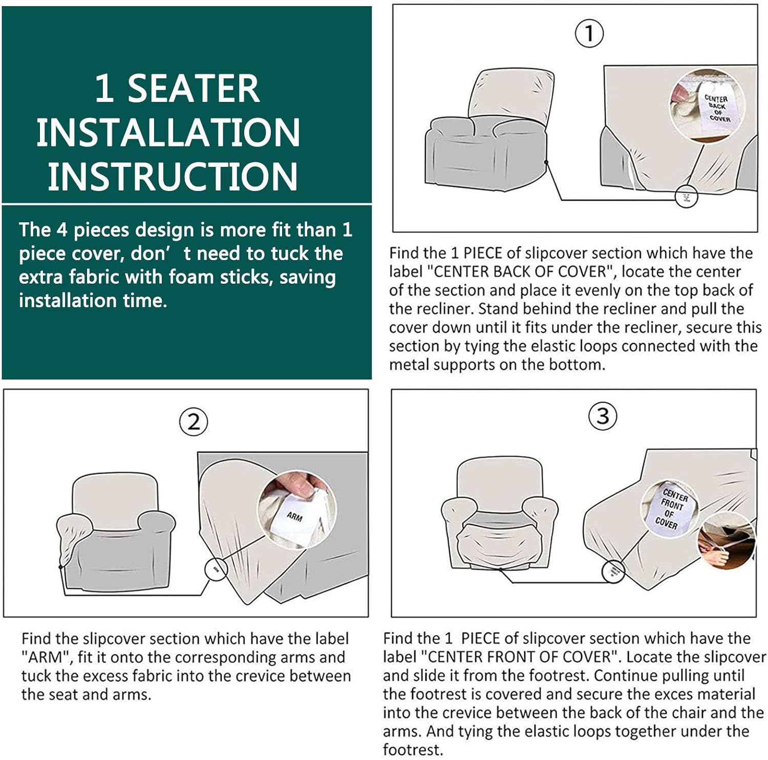 4 Pieces Chair Recliner Slipcover, Waterproof Recliner Protector Covers, Leaf Patterned Recliner Couch Covers for Living Room-Coffee