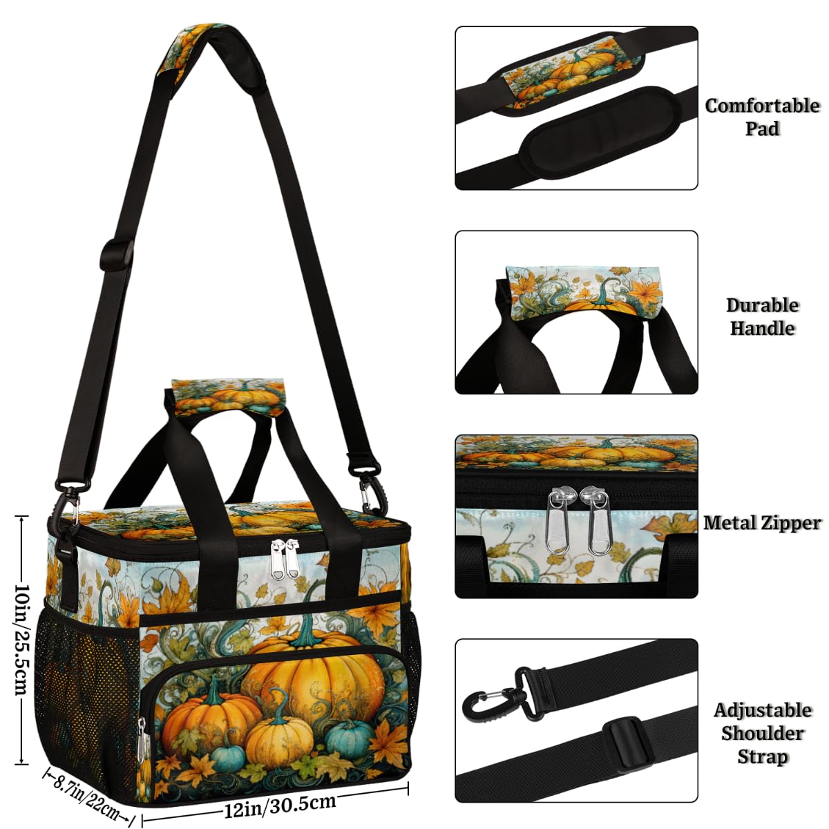 Fall Insulated Picnic Backpack Lunch Box for Women Men Picnic Basket Tote Lunch Bag Picnic Bag Portable Lunch Bags for Picnic, Beach, Work, Trip,Office, Camp Pumpkin