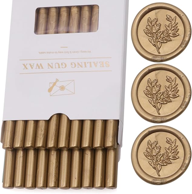 Sticks de scellement de cire d'or antique 20pcs, Andotopee Sticks de joint de cire de colle pour sceau de cire, la cire d'étanchéité premium pour enveloppe lettre sceau de mariage Invation Artisanat Adhésif, grandes idées cadeaux (Mini Taille)