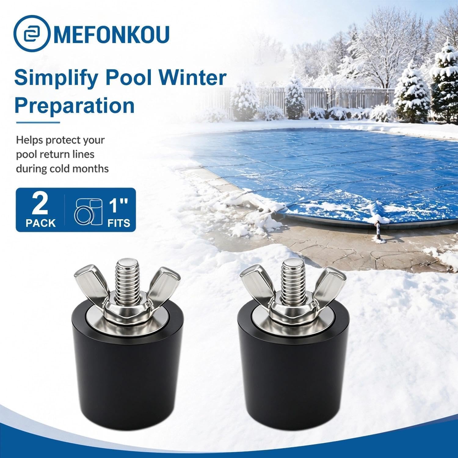 1” Pool Winterizing Plugs with Stainless Steel Wing Nut (2/Pack)