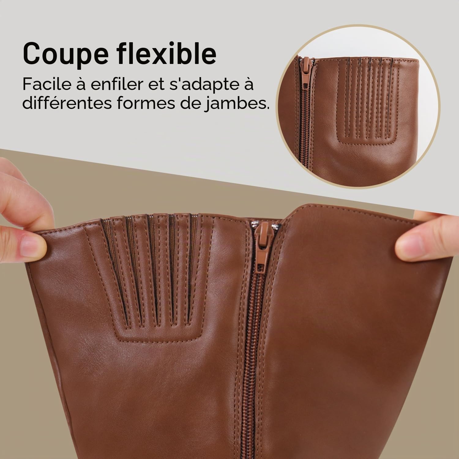 Hawkwell Bottes hautes pour femme avec fermeture extra large au mollet et et fermeture éclair latérale