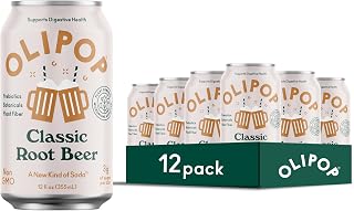 OLIPOP Classic Root Beer Prebiotic Soda 12-Pack - High Fiber, Low Sugar Gut Health Drink, Gluten-Free Vegan 12oz Cans