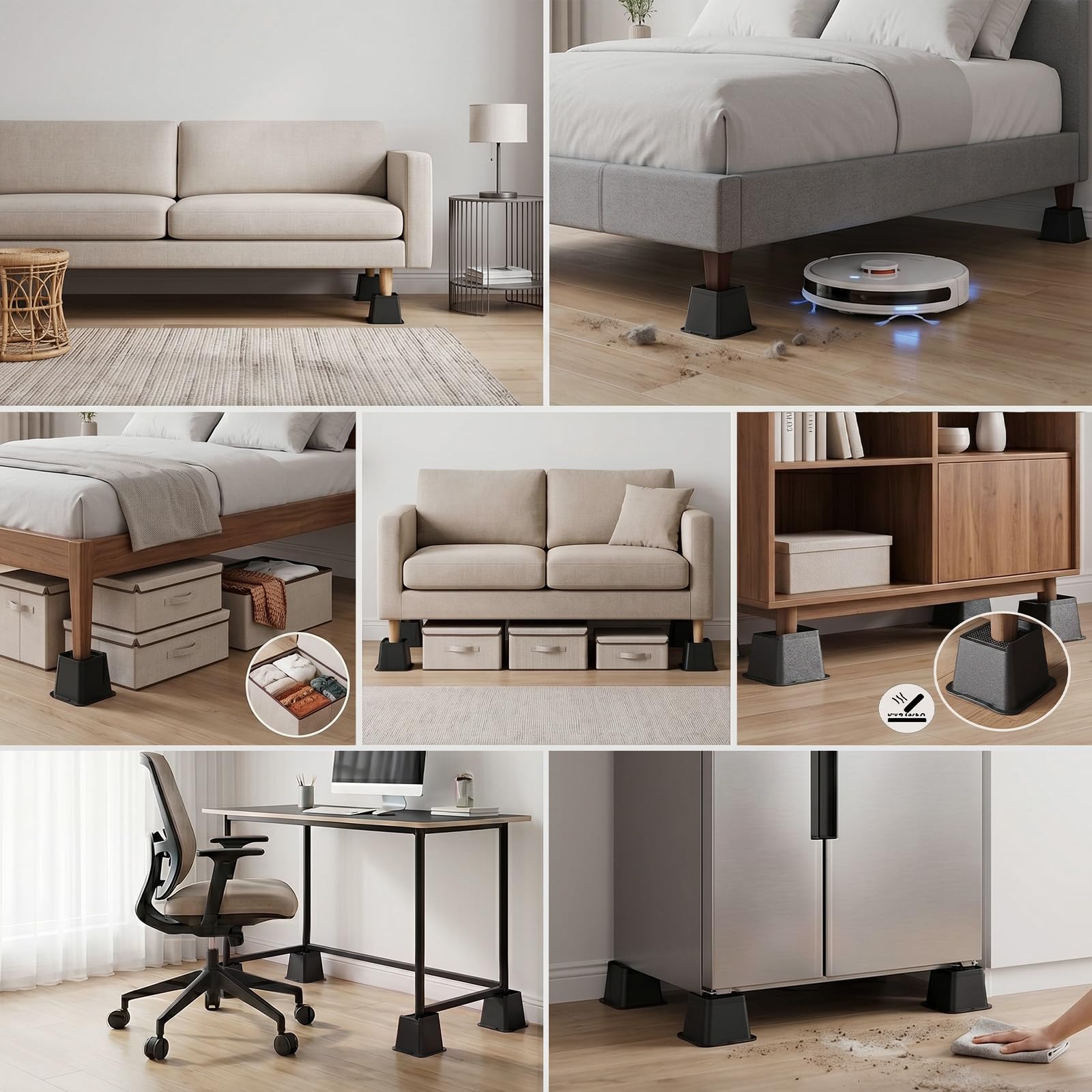 Rialzo per mobili, 15 cm, a forma di L, supporto resistente fino a 6000 kg, per letto, divani, tavoli, divani, scrivanie (nero, 15-4 pezzi)
