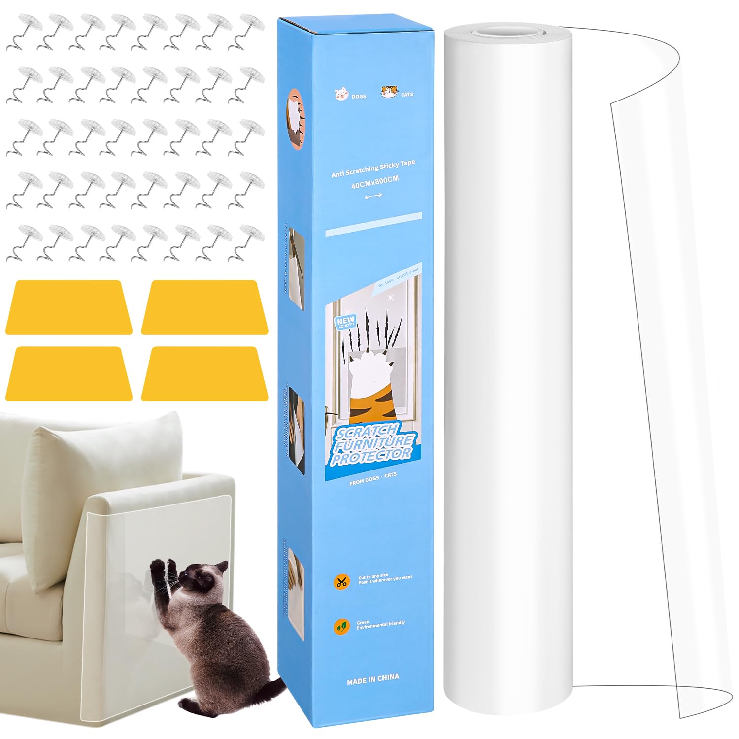 Film anti griffe chat pour canapé et meubles en tissu transparent 800x40cm
