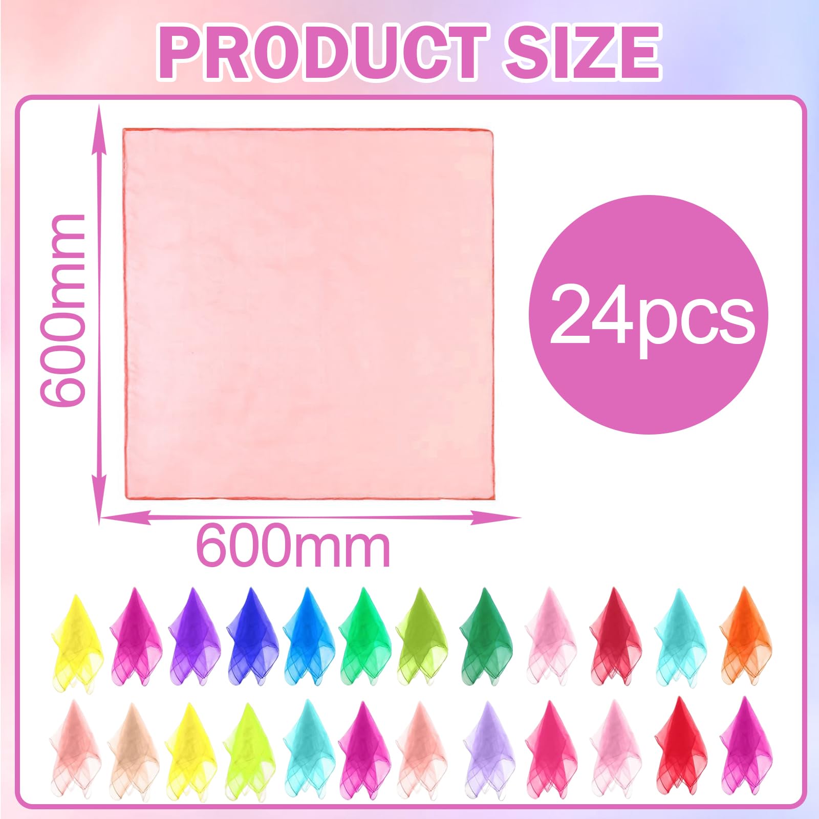 24 Pezzi Foulard Colorati per Bambini 60 x 60cm Foulard Giocoleria per Danza Circo Magia e Acrobatica