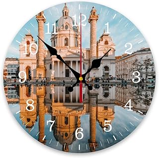 Sunset Light St Charles' Church Karlskirche Reflection Vienna Wall Clock Decorative for Living Room Decor Kitchen Bathroom Bedroom Office Silent Outdoor Waterproof Patio Wooden Analog Clock