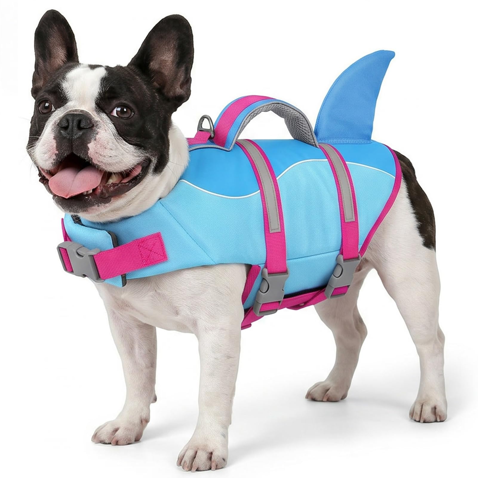 AOFITEE Schwimmweste Hund, Hundeschwimmweste Hai für Schwimmen, Hohe Flotation Rettungsweste mit Rettungsgriff und Reflektorstreifen für Kleine, Mittlere, Große Hunde