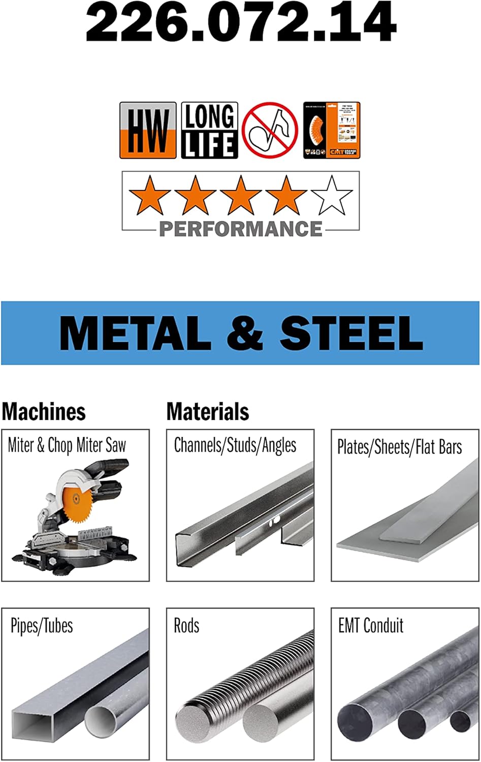 CMT 226.072.14 Industrial Dry Cut Steel Saw Blade, 14-Inch x 72 Teeth, 5° FWF with 5/8-Inch Bore