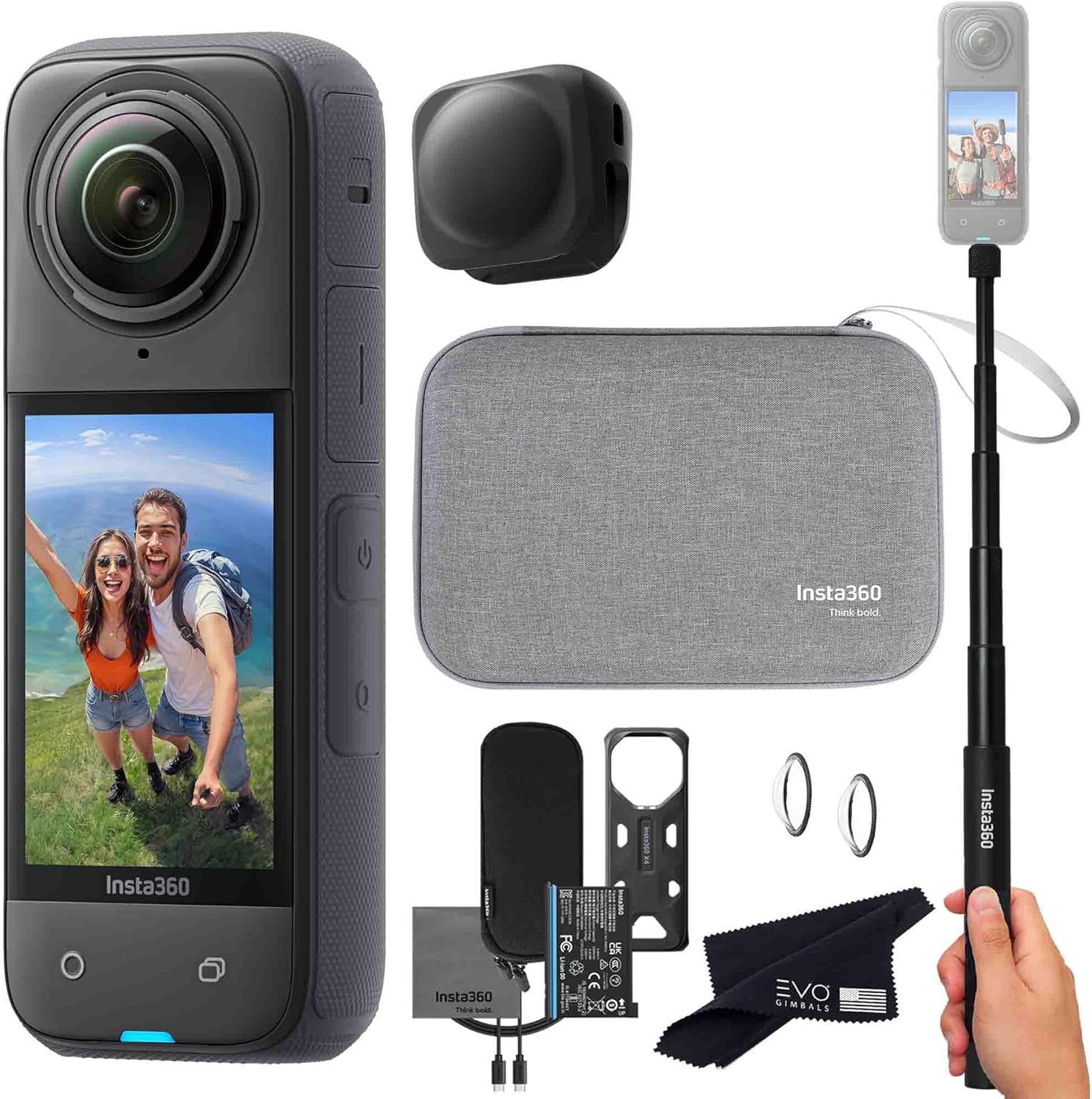 Insta360 X4 Travel Bundle-8K Waterproof 360 Action Camera with 1/2″ 48MP Sensors, 8K 360 HDR Video, 72MP 360 Photo, AI Editing |Bundle Includes Carry Case, Selfie Stick, Lens Cap (No Card)