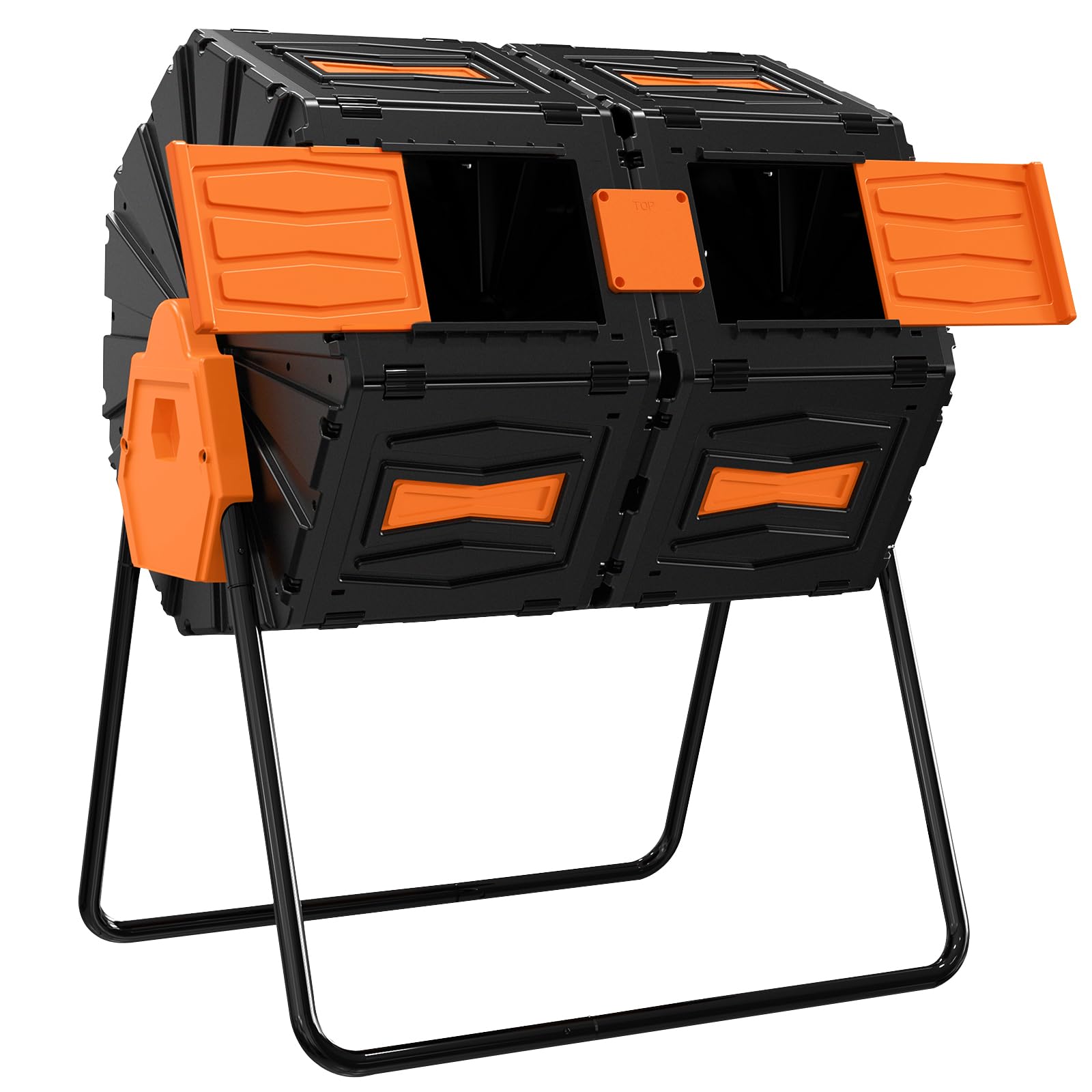Compost Tumbler, Easy Assemble & Efficient Outdoor Compost Bin, 45 Gallon/170 Liter Large Dual Chamber Rotating Composter for Garden, Kitchen, and Yard Waste, Orange Door