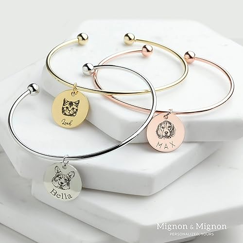 Miniatura 2 de MignonandMignon Pulsera personalizada para fotos de mascotas, brazalete de regalo de cumpleaños para ella, diseño de gato lindo y lindo gato