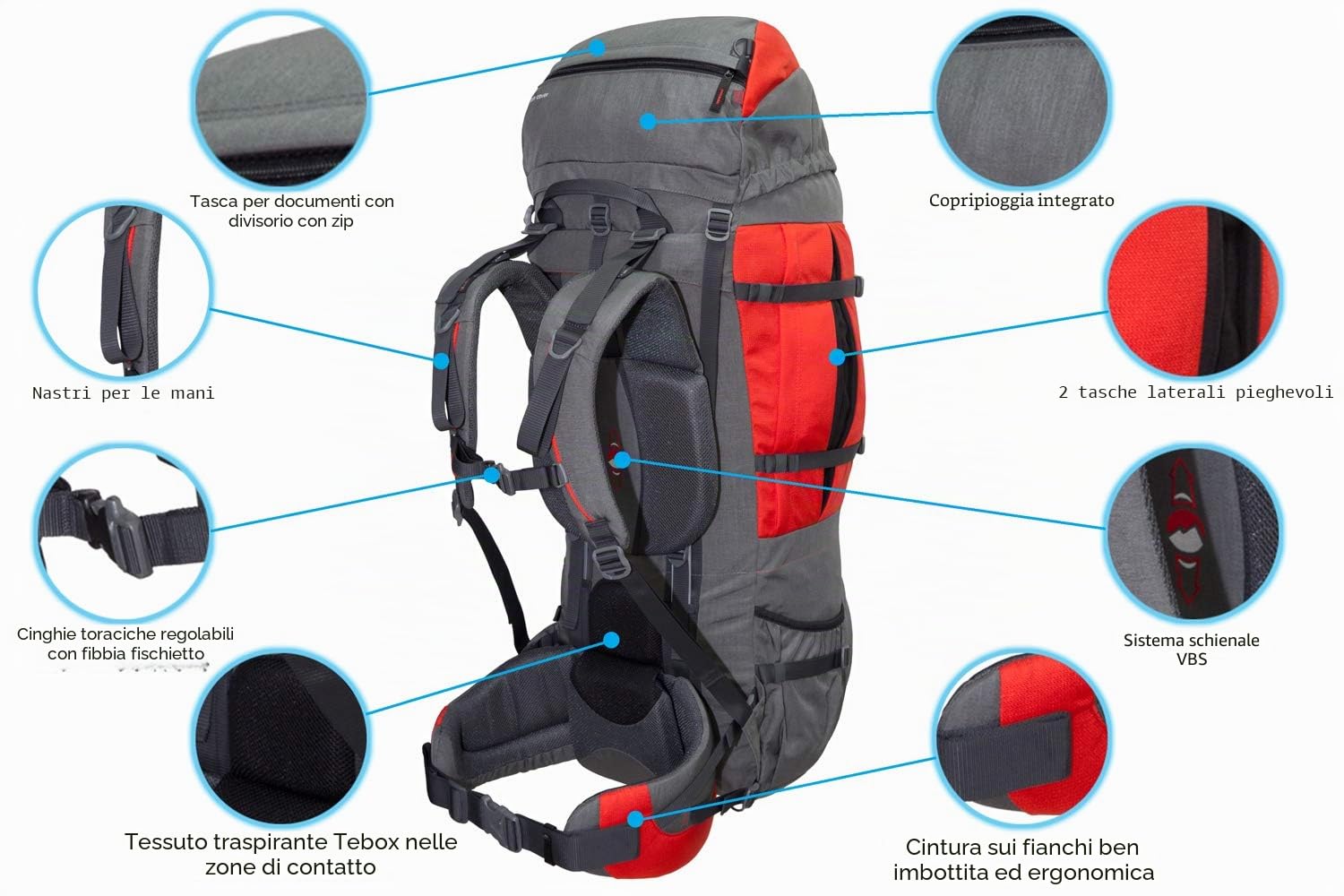 Zaino da Trekking – Tashev Mount 100l + 20l de Cordura Zaino con Copertura Antipioggia