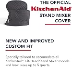 KITCHENAID Fitted Tilt-Head Stand Mixer Cover with Storage Pocket, Quilted 100% Cotton,14.4"x18"x10", Charcoal Grey