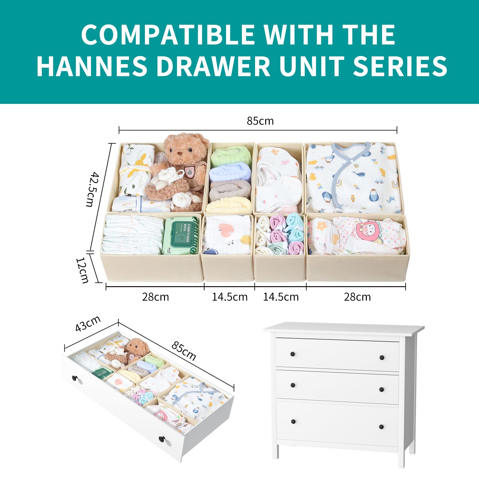 ORLISA Drawer Organizer Clothes-Dresser Organizer for Nursery-Compatible Baby Clothes Organizer and Storage & General Nursery Organization or Dresser Drawer Organizer Foldable Bins Beige - Image 4
