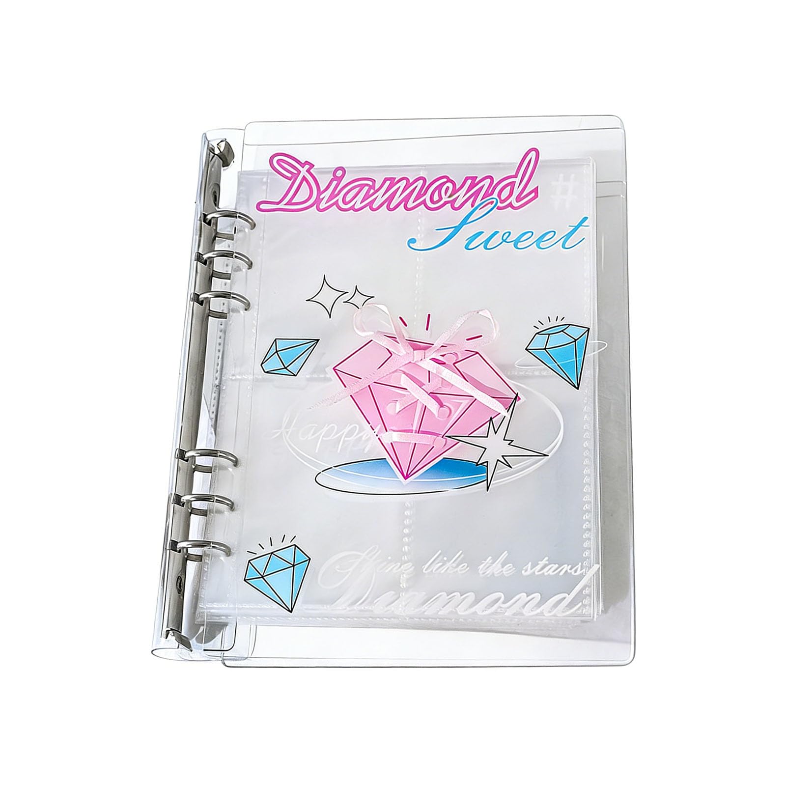 6Rings Refillable Photo Album Acrylic Binder Cover with Ribbon Bowknot Accent Photocard Holders with 20 Clear Page Picture Book