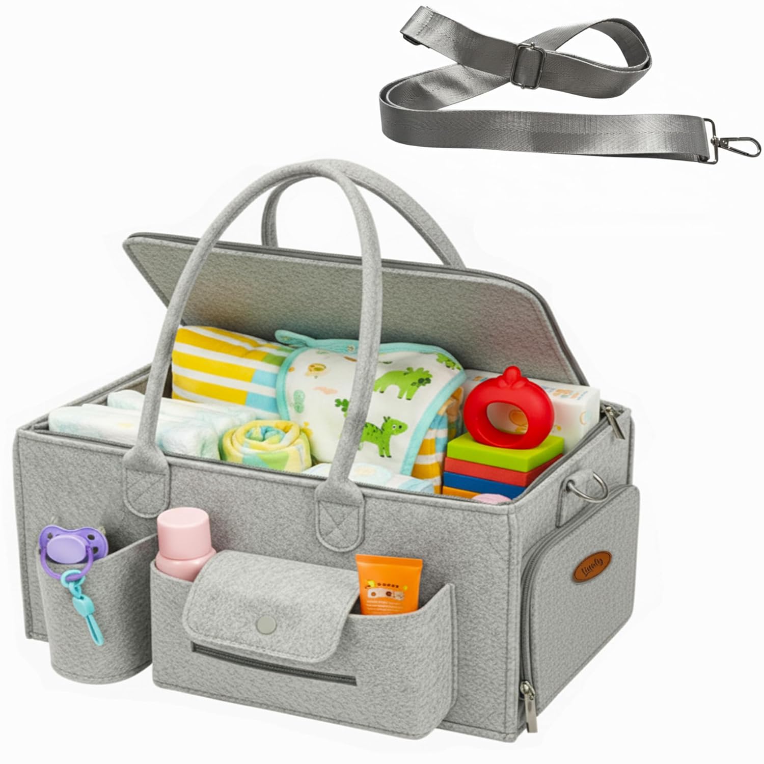 Linaly Felt Diaper Caddy Organizer Portable Nursery Basket for Diapers Caddy for Baby Stuff Storage Baby Shower Must