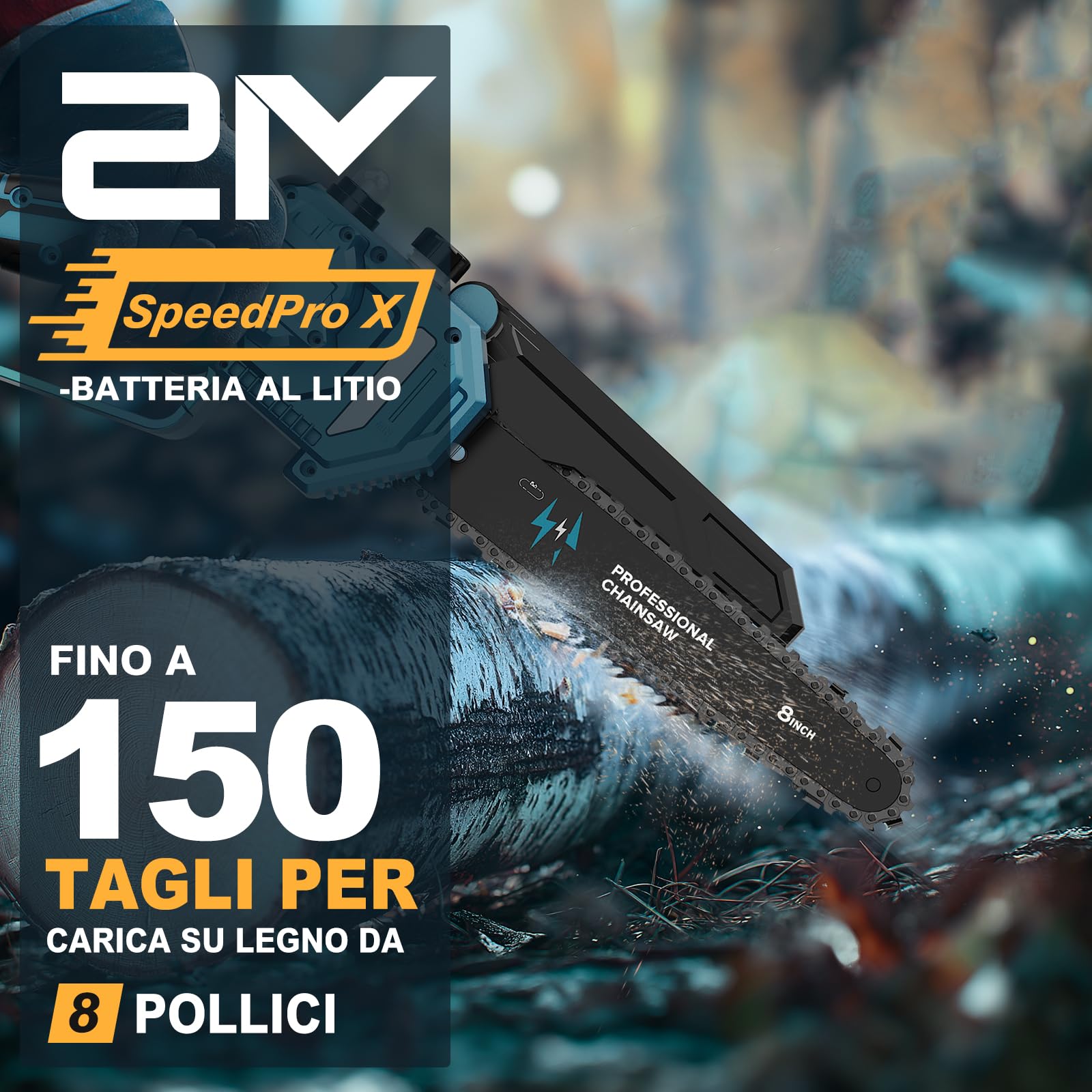 Motosega a Batteria, Mini Motosega Elettrica a Batteria Brushless con 8000mAh Batterie 1200W, 8 Pollici Sega a Batteria per Potatura con Pompetta Olio, per Potatura, Artigianato e Progetti FAI DA TE