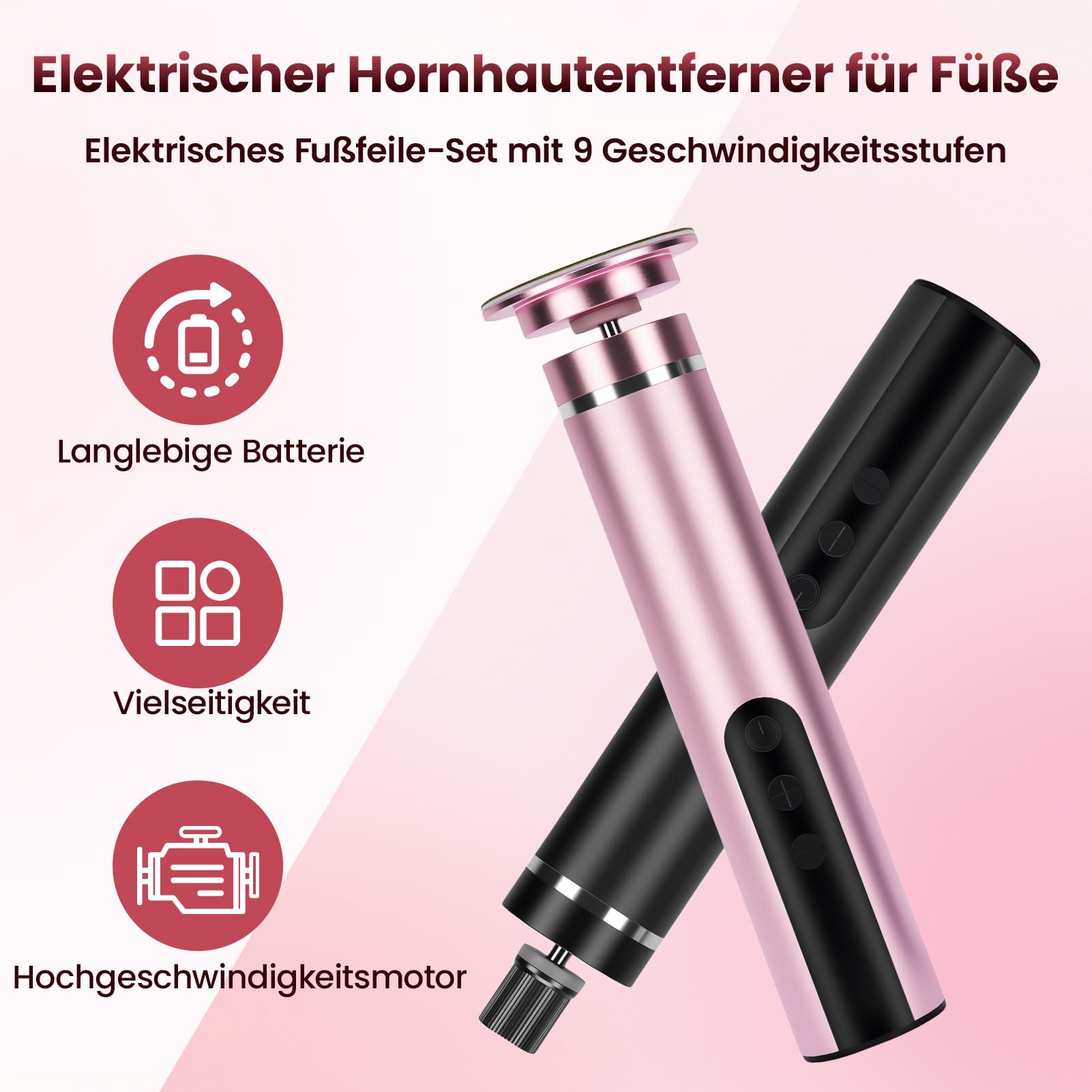 Dermaglide - Eliminador de callos eléctrico, 2 en 1, juego de pedicura para el cuidado de los pies, con pantalla LCD de 9 velocidades ajustables, Dermaglide para talones agrietados, durezas (polvo de