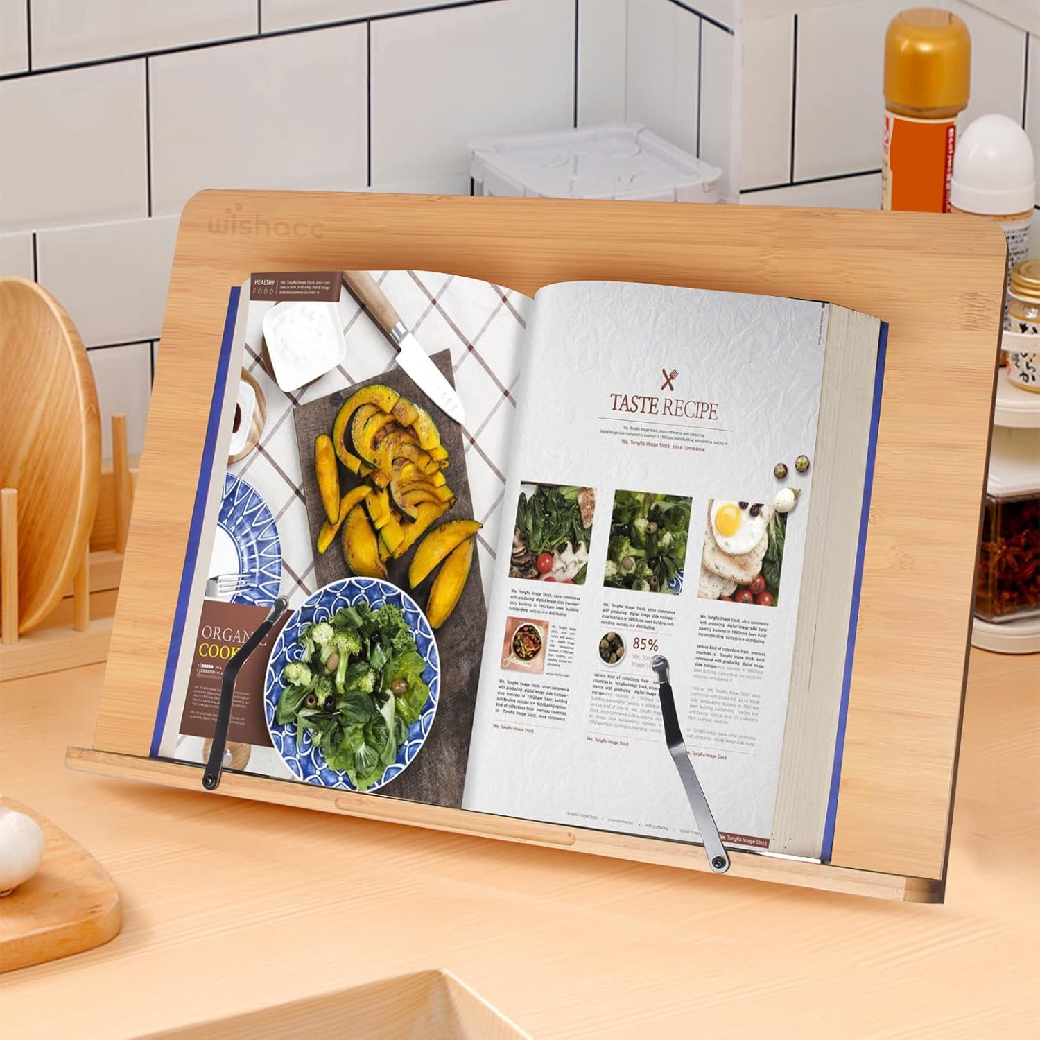 Bamboo Book Stands,wishacc Extra Large (19.68 x 14 inches) Book Holders Recipe Stand for Reading Hands Free : Office Products