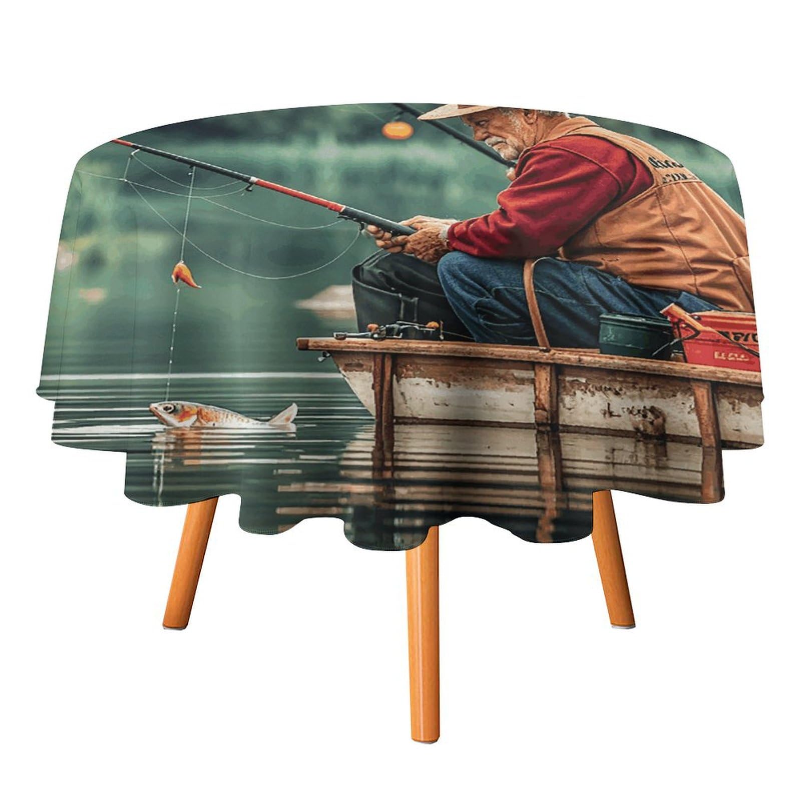 Nappe ronde en polyester thème pêche de lac pour Halloween