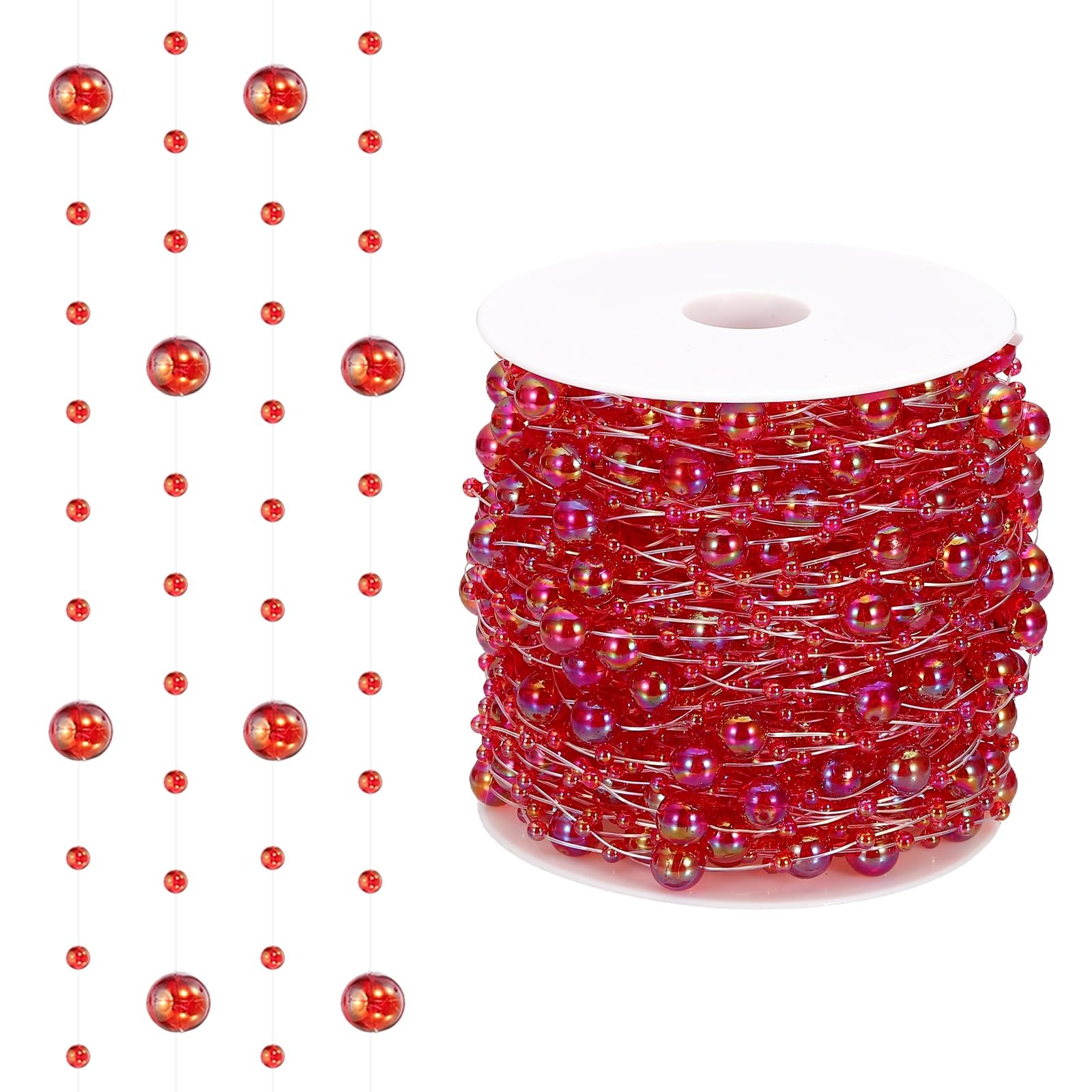 sourcing map 98 Feet Artificial Pearl String, Faux Pearl Beads Fishing Line String Beads Chain Vases Filler for Floating Candle Wedding Centerpiece Party Decoration, Iridescent Red โ image 1