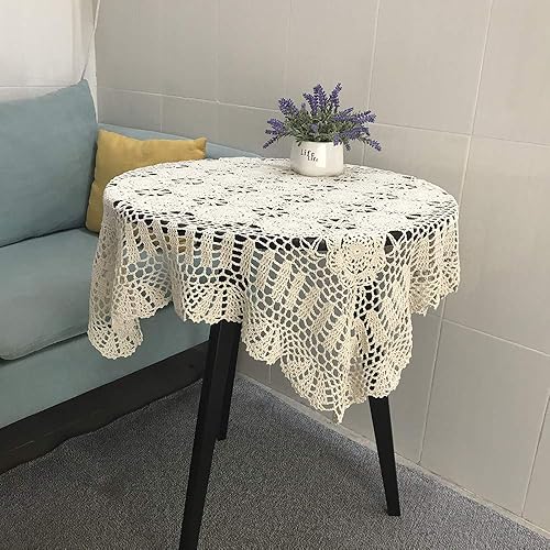 Miniatura 2 de Hetao Mantel cuadrado de ganchillo 100% algodón hecho a mano, manteles de encaje, color beige, 31 pulgadas
