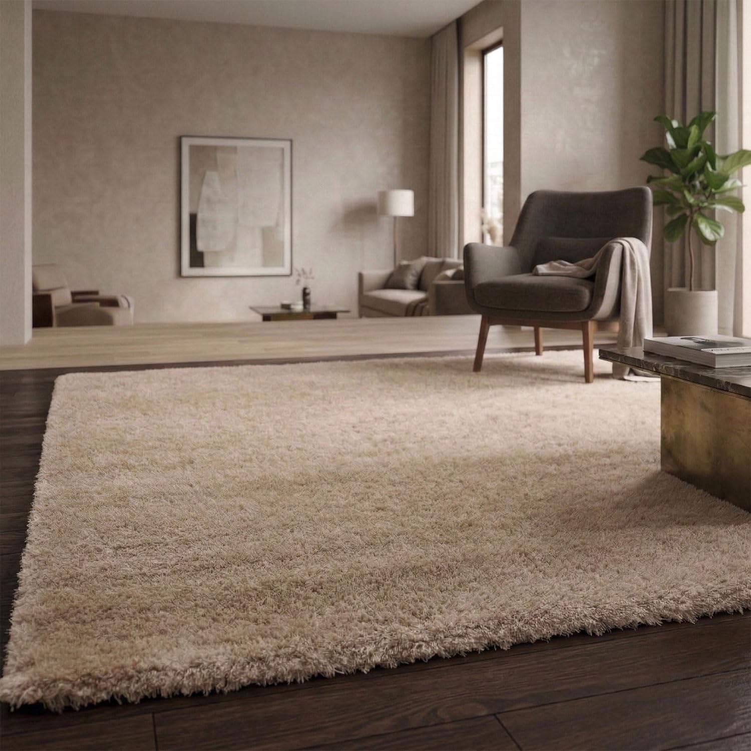 VIMODA Teppich Mikrofaser Ultra Weich – Flauschiger Teppich für Wohnzimmer & Schlafzimmer Pflegeleicht,Farbe:Beige;Maße:200x290 cm