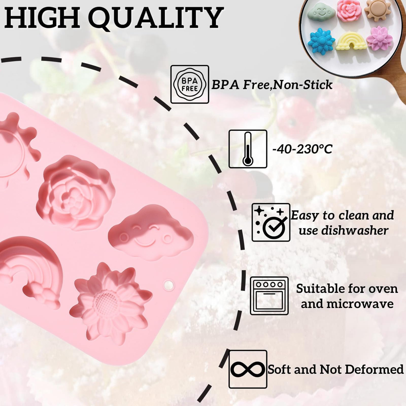 UR URLIFEHALL 2 Pcs Silicone Moulds Rainbow Sun Flower Shaped Chocolate Moulds for Candy Homemade Fondant Cake Cookie Reusable Baking Moulds - Image 3