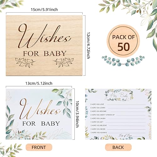 Miniatura 8 de Paquete de 50 tarjetas de consejos para baby shower y caja de recuerdo de madera para bebés, tarjetas de consejos para bebés, tarjetas de bebé para