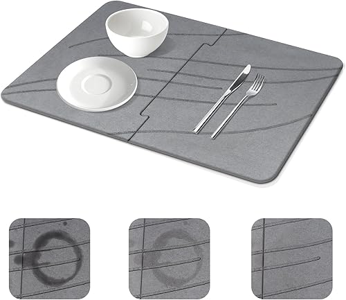 Jigsaw Design Large Stone Dish Drying Mat for Kitchen Counter - 24"x16" Eco-Frie