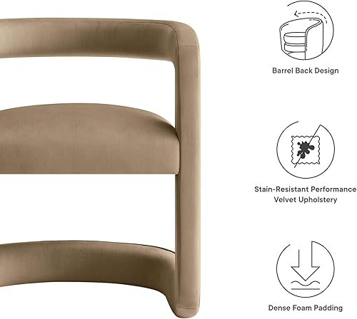 Miniatura 4 de Modway Winslow Silla de comedor de terciopelo resistente a las manchas en color gris pardo - Sillón de barril con respaldo abierto - Silla de