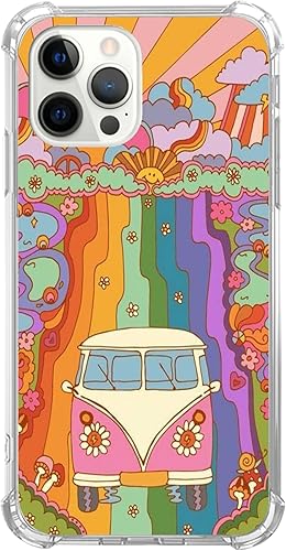 Miniatura 1 de Funda de teléfono retro de los años 70 con diseño de flores, arcoíris y rayos de sol, compatible con iPhone 12 Pro Max, funda de autobús con signo