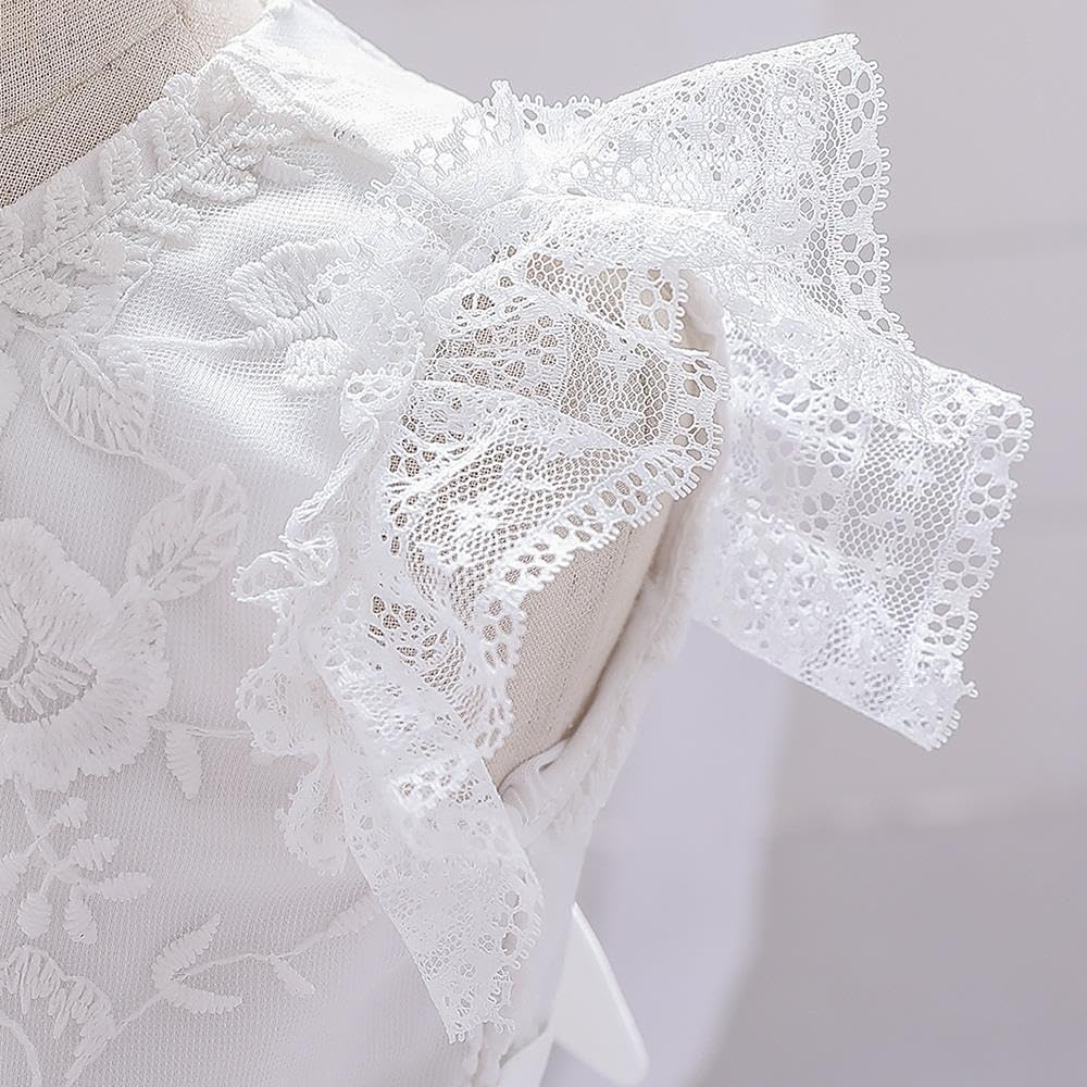 Lito Angels Robe Baptême Bébé Fille Brodée Bonnet, Blanc | Bonnet en dentelle, broderie florale, jupe 3 couches, volants en dentelle