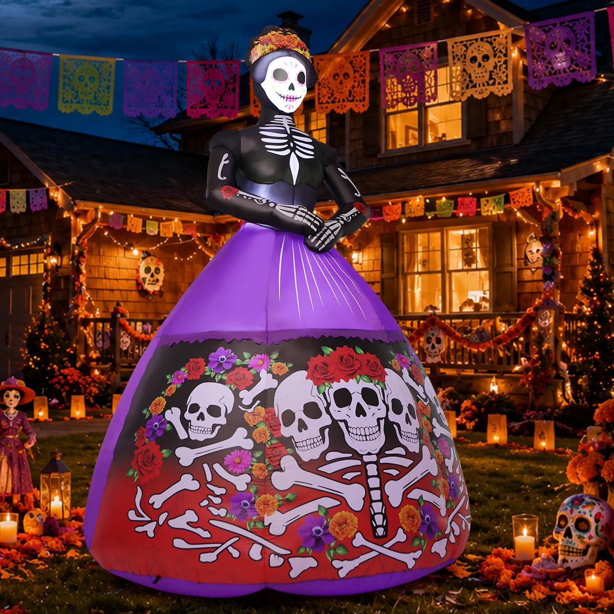 COMIN 9FT Halloween Inflatables Skull Lady Yard Decor con LED
