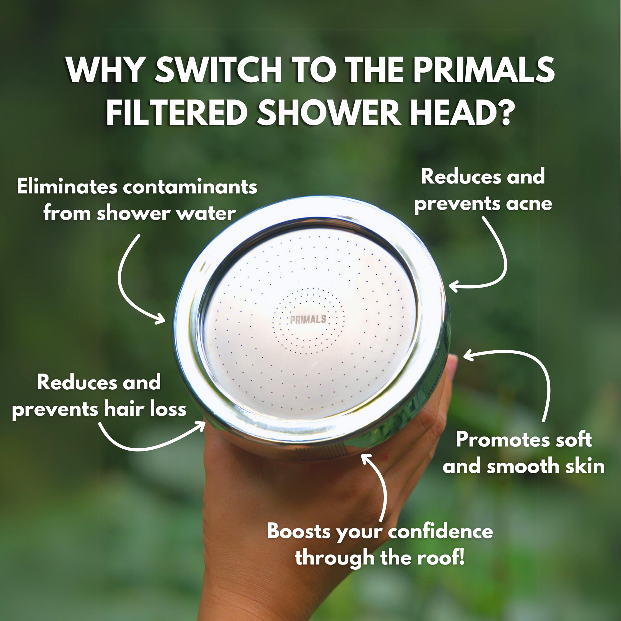 PRIMALS Cabezal de ducha filtrado, reduce la picazón seca en la piel, la caspa, el eccema y la pérdida de cabello, elimina cloro, fluoruro, metales pesados y otras sustancias nocivas, lujosa presión