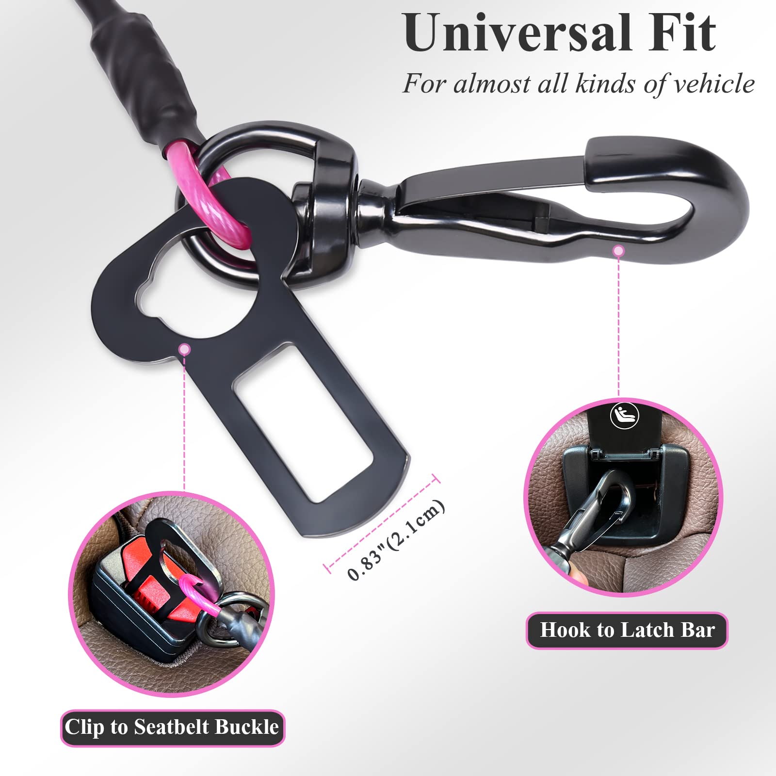 IOKHEIRA Dog Seatbelt, Updated Adjustable Harness Reflective Bungee Dog Car Seat Belt with Aviation Aluminum Alloy Rotatable Carabiner, Hook & Buckle - image 3