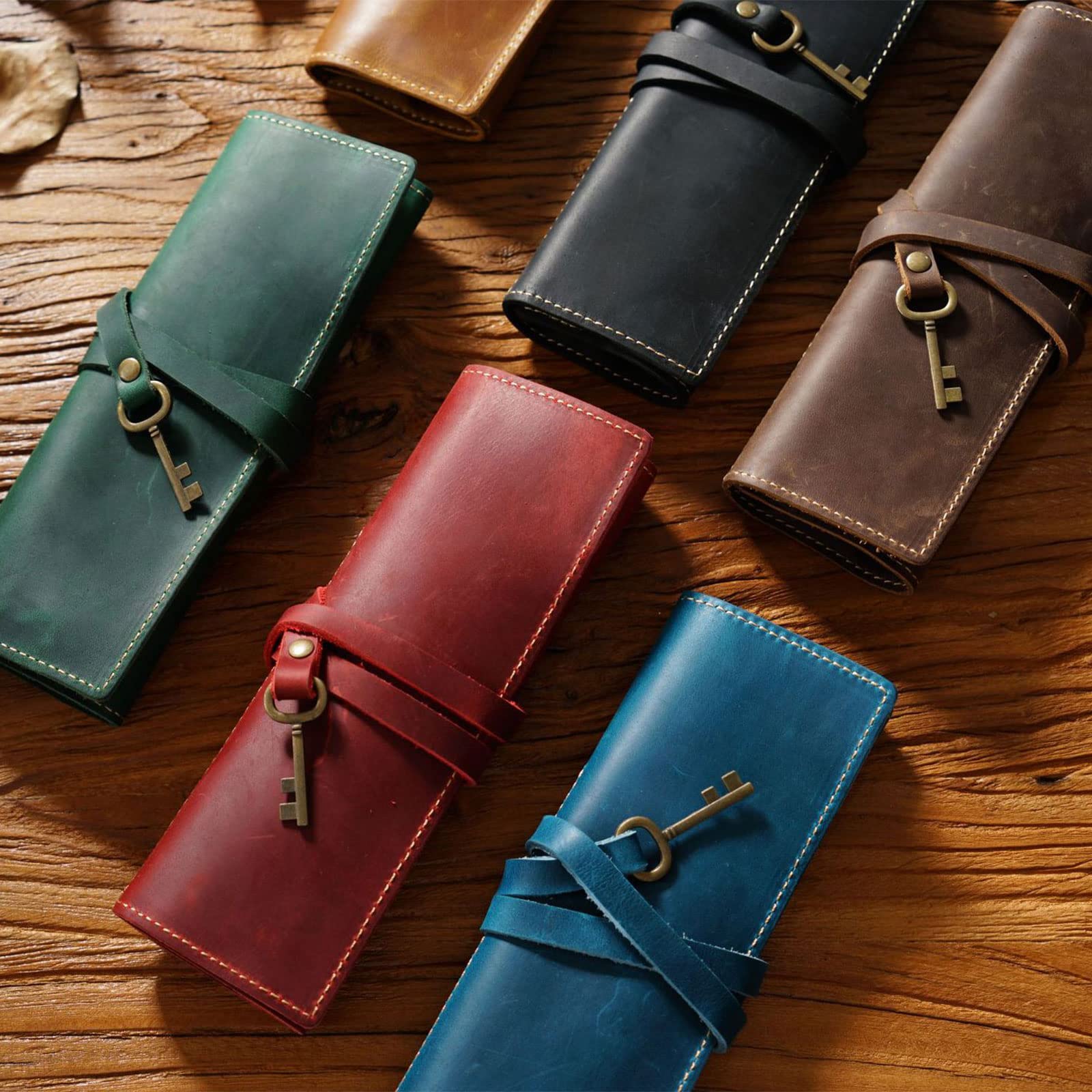 Federmäppchen im Retro-Stil, tragbar, aufrollbar, Stifthalter, Organizer, Schulbedarf, Bleistifttasche, Leder-Bleistiftetui, Stiftehalter, Organizer, aufrollbare Tasche, a