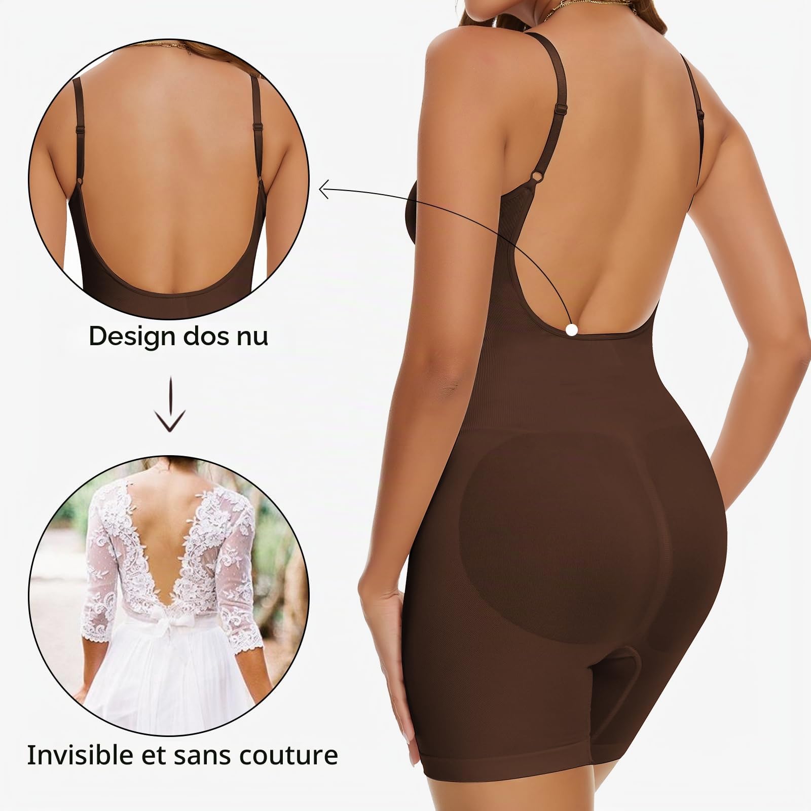 SHAPERIN Body Sculptant Femme Body Shaper Ventre Plat Gainant Amincissante Bodysuit Shapewear Full Body Invisible Sculptant Combinaison Low Back