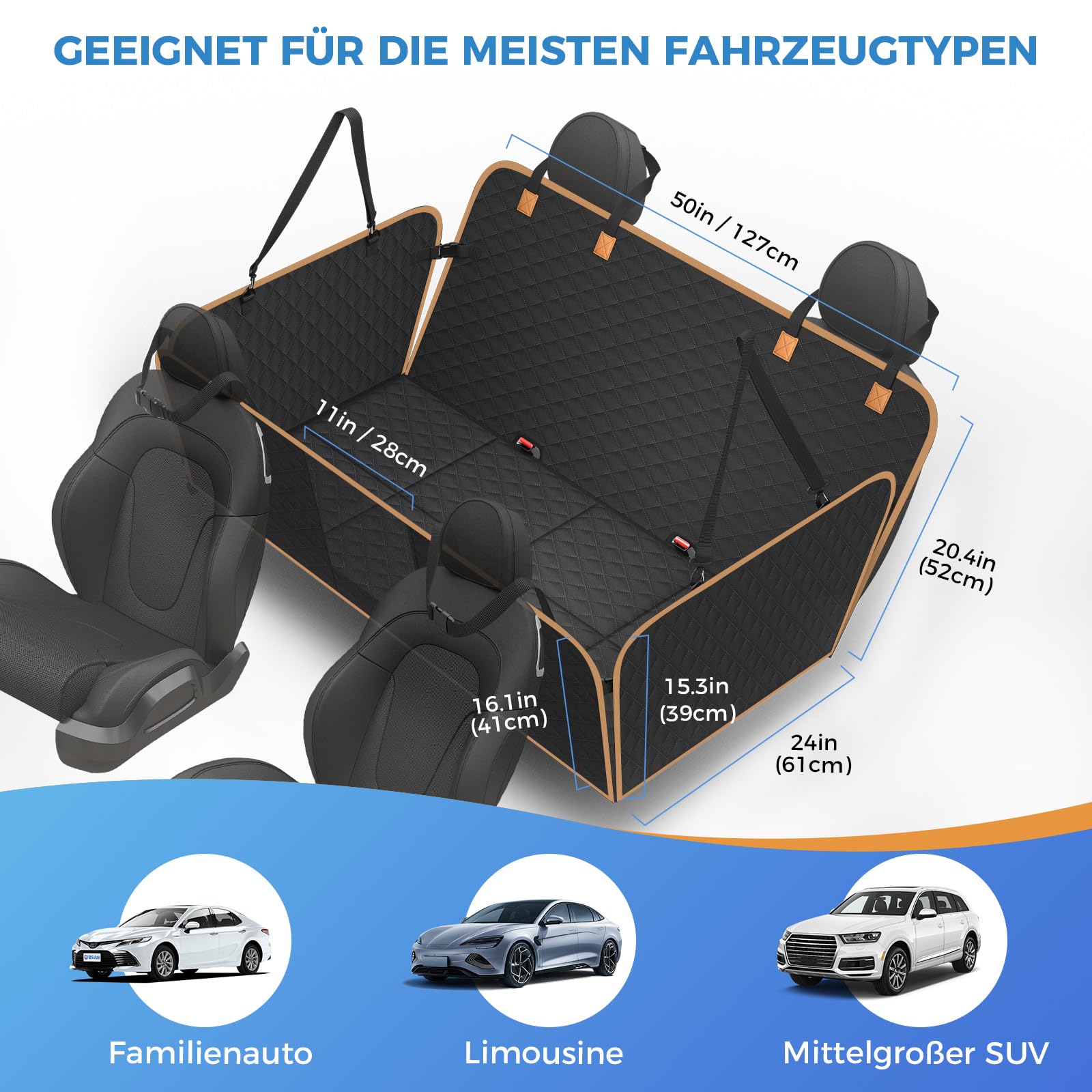 Coprisedile Auto per Cani con Pannello di Fibra Rigido- Più spazio - Impedisce ai Cani di Cadere, Impermeabile, Telo Auto Per Cani, Per Auto Durevole, Telo Auto Per Cani Usato in Tutte le Auto e i SUV