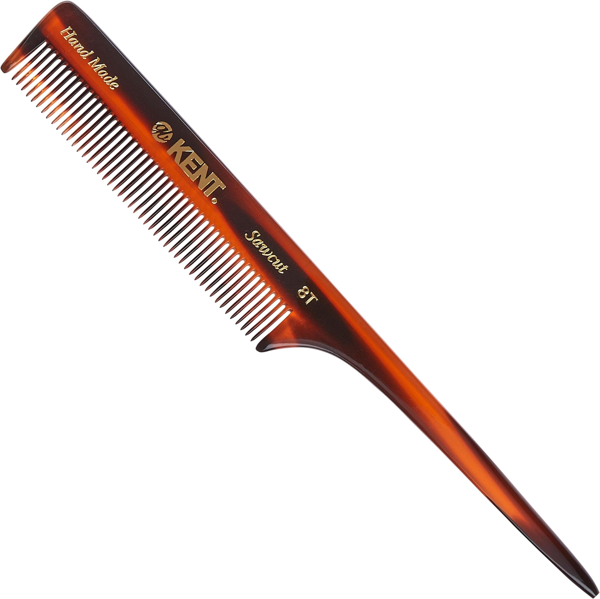 Handmade 190mm Tail Comb A 8T – Hand-Sawn Cellulose Acetate Comb for Fine Hair, Precision Sectioning, Smoothing & Styling