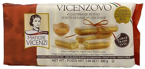 Vicenzovo Ladyfingers de Matilde Vicenzi Ladyfingers italianos clásicos para tiramisú Bandeja de 12 galletas 7.05 oz (200 g) cada una Paquete de