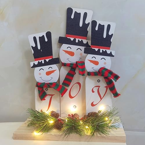 Miniatura 9 de Decoración de muñeco de nieve de madera, centros de mesa de Navidad para decoración de mesa central, decoración interior de invierno, hogar,